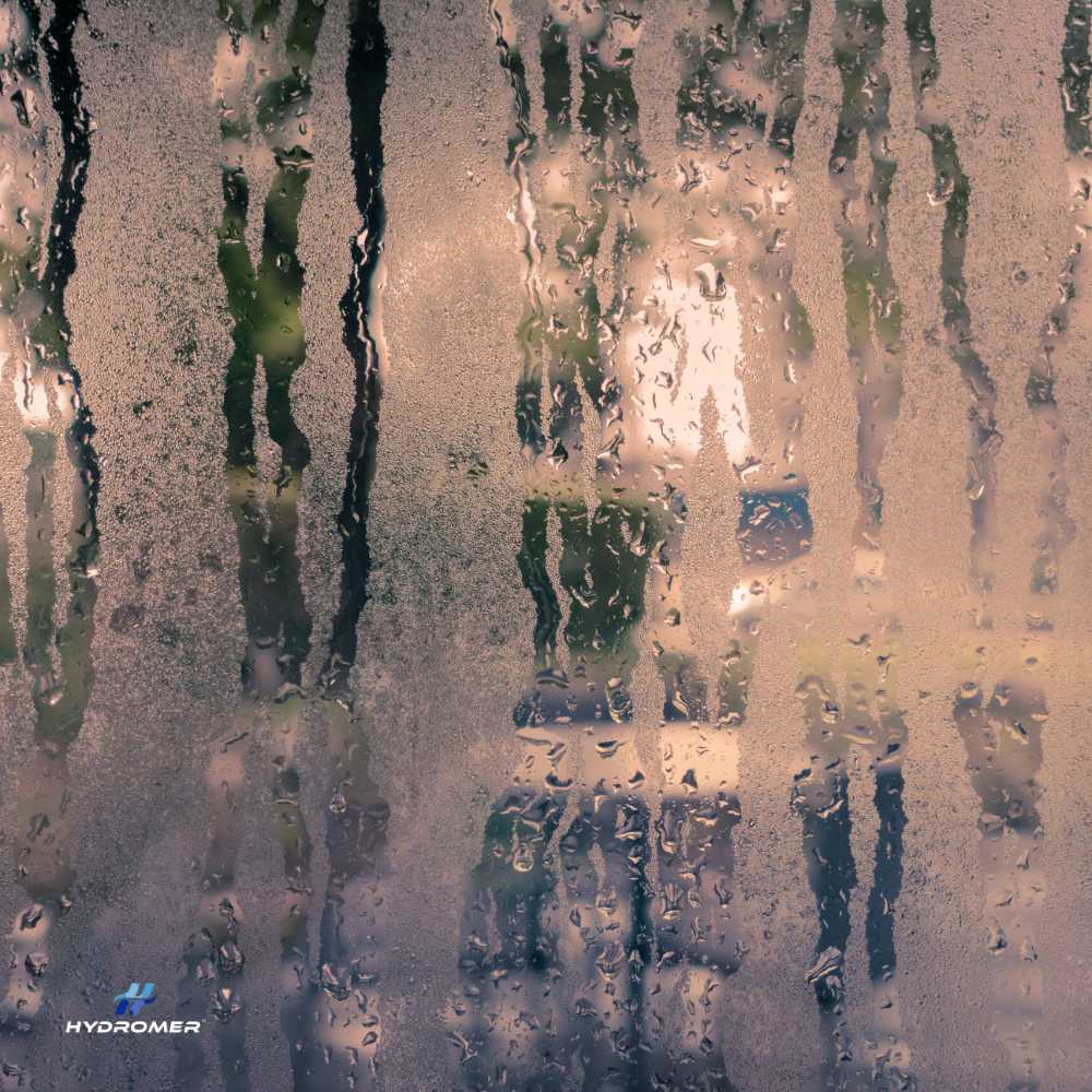 Brillianz&reg; UV Stable Anti-Fog / Condensation Control Coating. Window with fog and condensation.