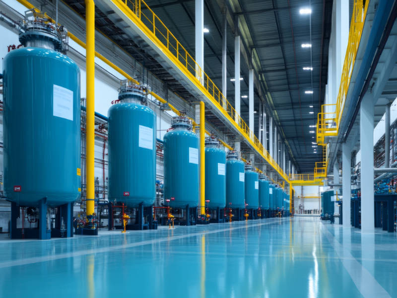 Storage tanks of coatings in a production facility.